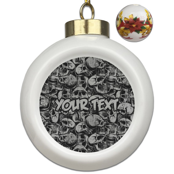 Custom Skulls Ceramic Ball Ornaments - Poinsettia Garland (Personalized)