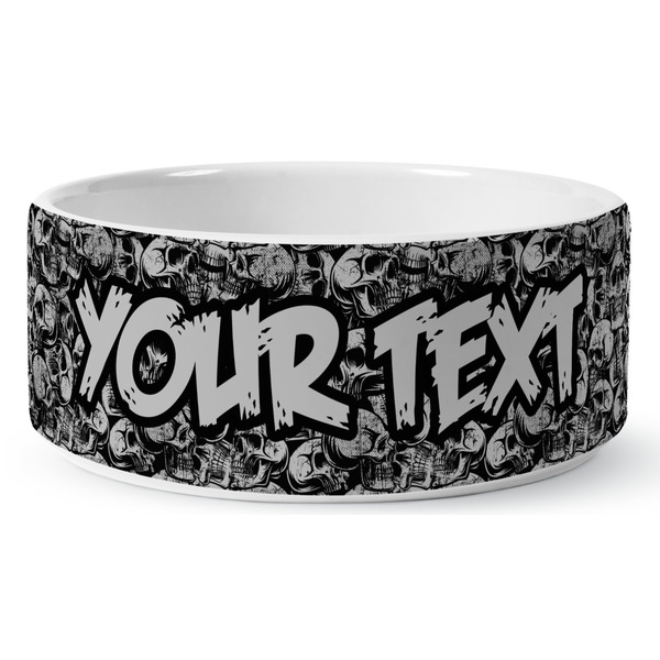 Skulls Ceramic Dog Bowl - Medium - Front