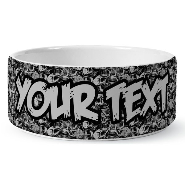 Custom Skulls Ceramic Dog Bowl - Large (Personalized)