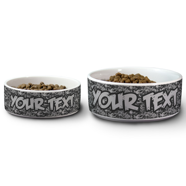 Skulls Ceramic Dog Bowls - Size Comparison