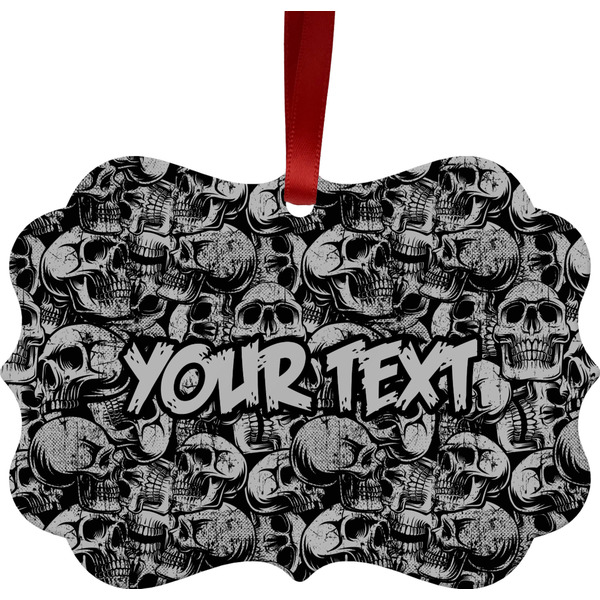 Custom Skulls Metal Frame Ornament - Double Sided w/ Name or Text