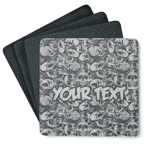 Custom Skulls Square Rubber Backed Coasters - Set of 4 (Personalized)