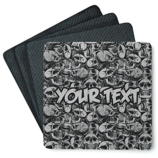 Custom Skulls Square Rubber Backed Coasters - Set of 4 (Personalized)