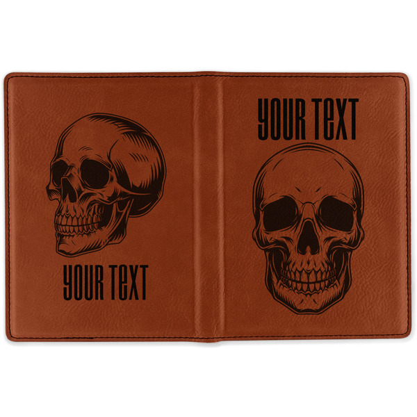 Skulls Cognac Leather Passport Holder Outside Double Sided - Apvl