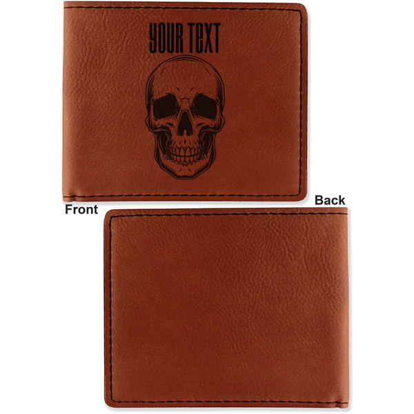 Skulls Cognac Leatherette Bifold Wallets - Front and Back Single Sided - Apvl