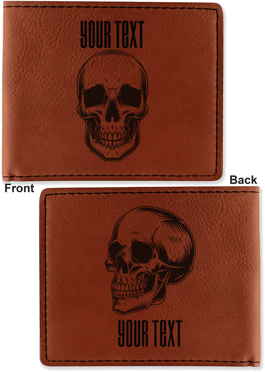 Skulls Leatherette Bifold Wallet - Double Sided (Personalized