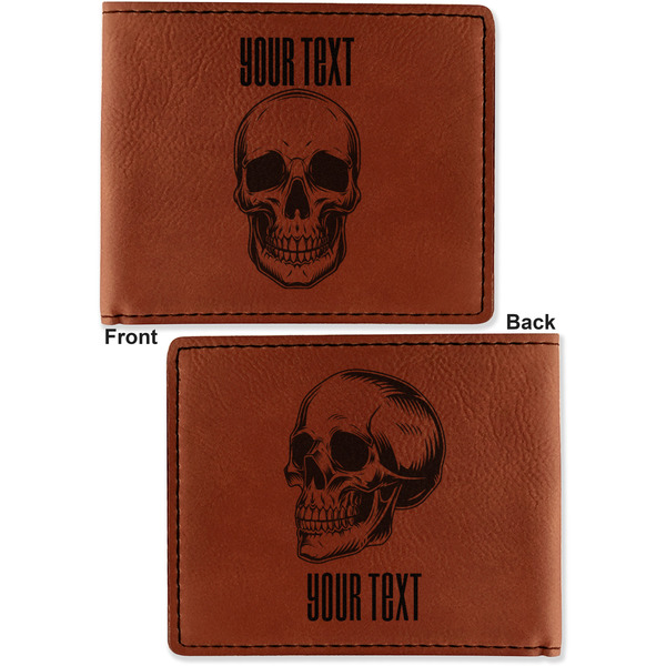 Skulls Cognac Leatherette Bifold Wallets - Front and Back