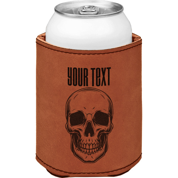 Skulls Cognac Leatherette Can Sleeve - Single Front