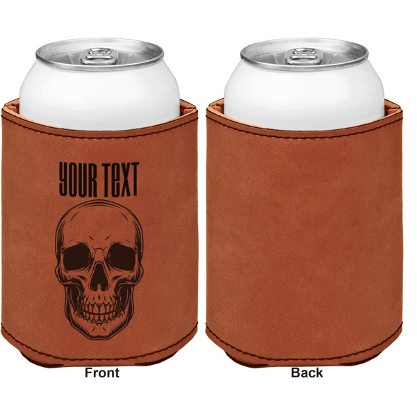 Skulls Cognac Leatherette Can Sleeve - Single Sided Front and Back