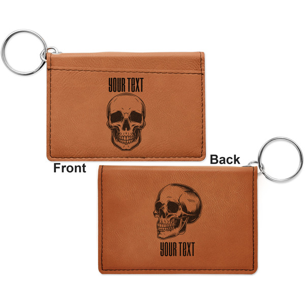 Skulls Cognac Leatherette Keychain ID Holders - Front and Back Apvl