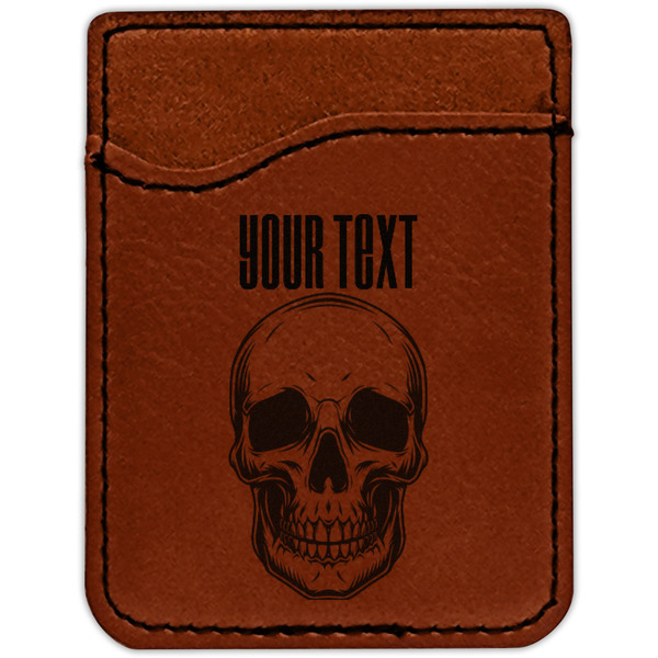 Skulls Cognac Leatherette Phone Wallet close up