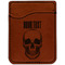 Skulls Cognac Leatherette Phone Wallet close up