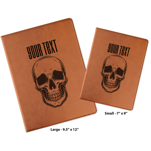 Skulls Cognac Leatherette Portfolios with Notepad - Compare Sizes