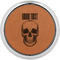 Skulls Cognac Leatherette Round Coasters w/ Silver Edge - Single