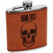 Skulls Cognac Leatherette Wrapped Stainless Steel Flask