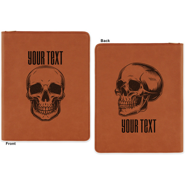 Skulls Cognac Leatherette Zipper Portfolios with Notepad - Double Sided - Apvl