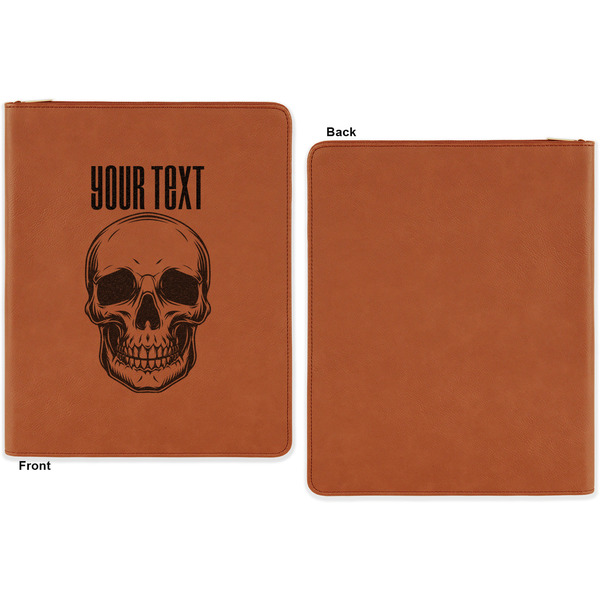 Skulls Cognac Leatherette Zipper Portfolios with Notepad - Single Sided - Apvl