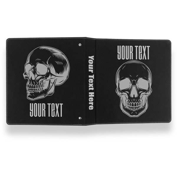 Skulls Leather Binder - 1" - Black- Back Spine Front View