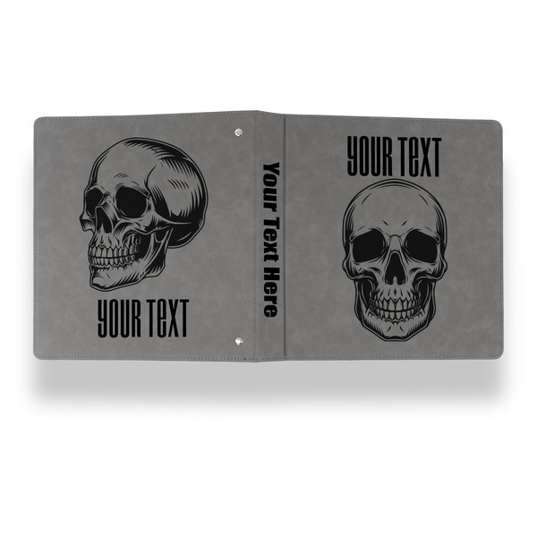 Skulls Leather Binder - 1" - Grey - Back Spine Front View