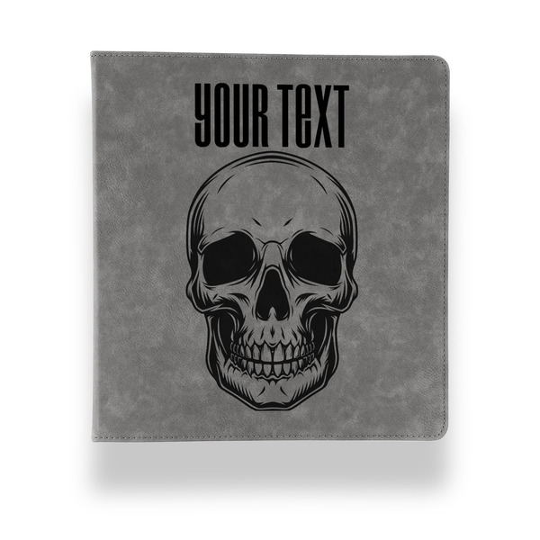 Skulls Leather Binder - 1" - Grey - Front View