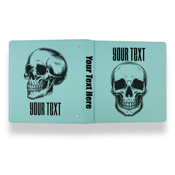 Skulls Leather Binder - 1" - Teal - Back Spine Front View
