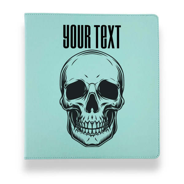 Skulls Leather Binders - 1" - Teal - Front View