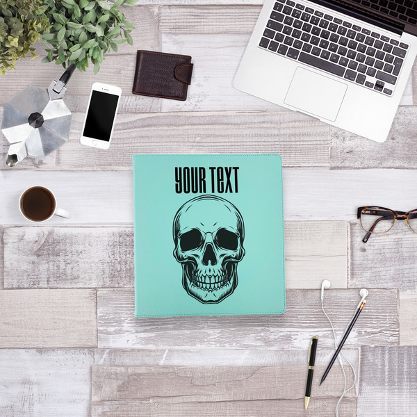Skulls Leather Binder - 1" - Teal - Lifestyle View