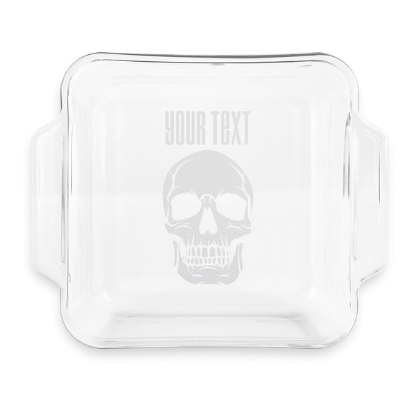 Custom Skulls Glass Cake Dish with Truefit Lid - 8in x 8in (Personalized)