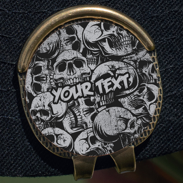 Skulls Golf Ball Marker Hat Clip - Gold - Close Up