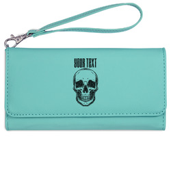 Skulls Ladies Leatherette Wallet - Laser Engraved- Teal (Personalized)