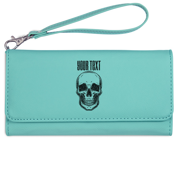 Skulls Ladies Wallet - Leather - Teal - Front View