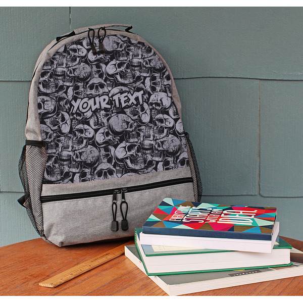 Skulls Large Backpack - Gray - On Desk