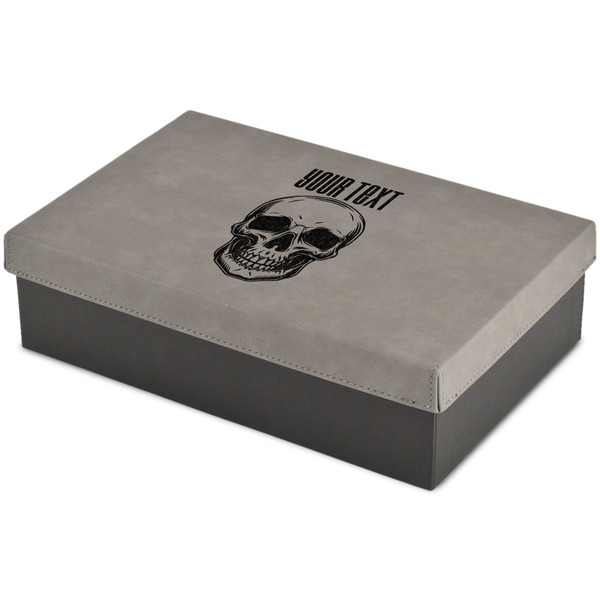 Custom Skulls Large Gift Box w/ Engraved Leather Lid (Personalized)
