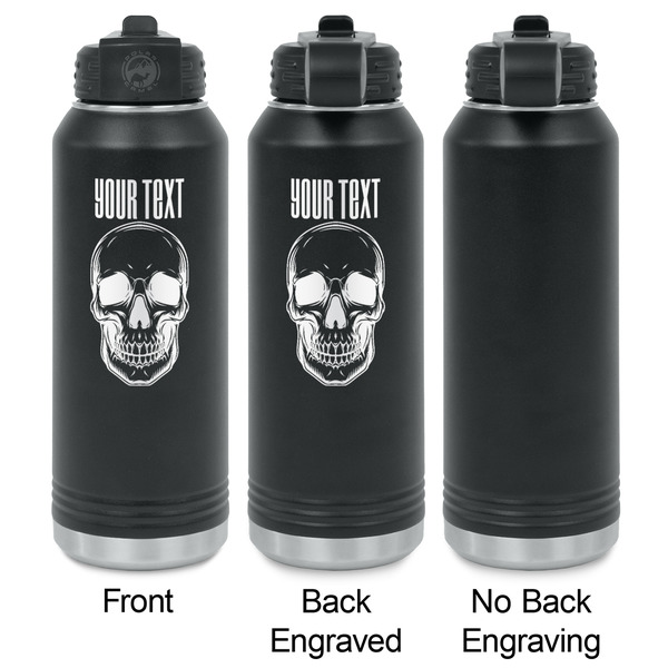 Skulls Laser Engraved Water Bottles - 2 Styles - Front & Back View