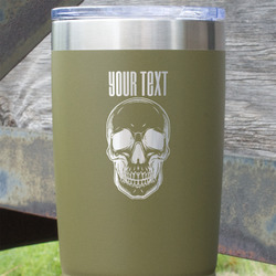 Skulls 20 oz Stainless Steel Tumbler - Olive - Single Sided (Personalized)