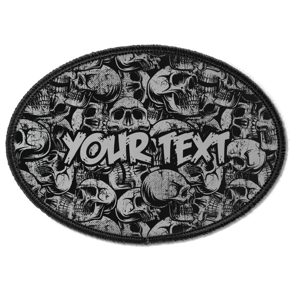 Custom Skulls Iron On Oval Patch w/ Name or Text