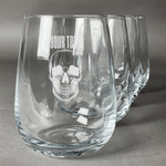 Skulls Stemless Wine Glasses (Set of 4) (Personalized)