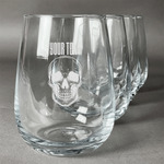 Skulls Stemless Wine Glasses (Set of 4) (Personalized)