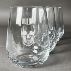 Skulls Stemless Wine Glasses (Set of 4) (Personalized)