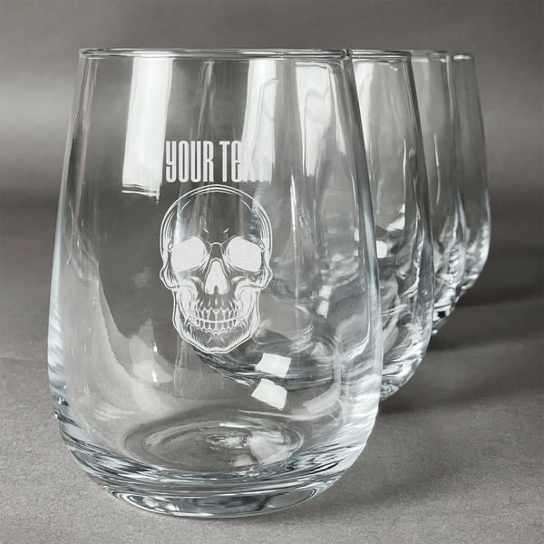 Custom Skulls Stemless Wine Glasses (Set of 4) (Personalized)