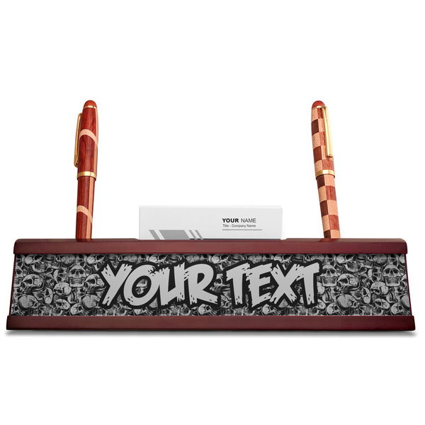 Skulls Red Mahogany Nameplates with Business Card Holder - Straight