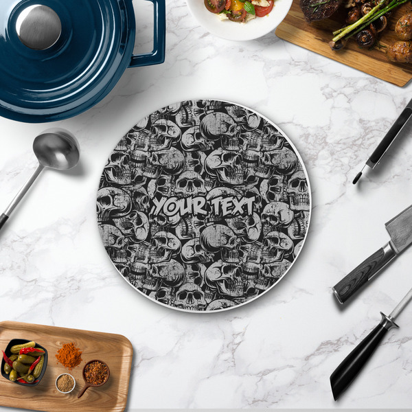 Skulls Round Stone Trivet - In Context View