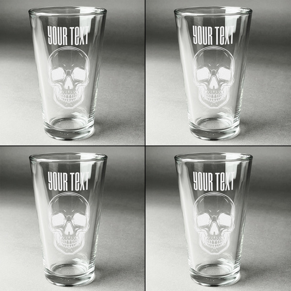 Skulls Set of Four Engraved Beer Glasses - Individual View
