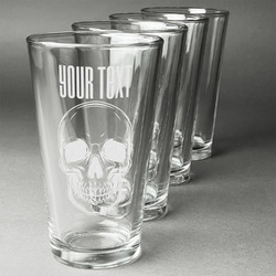 Skulls Pint Glasses - Engraved (Set of 4) (Personalized)