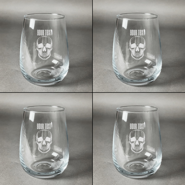 Skulls Set of Four Personalized Stemless Wineglasses (Approval)