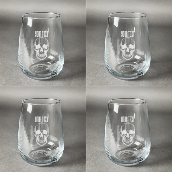 Skulls Set of Four Personalized Stemless Wineglasses (Approval)