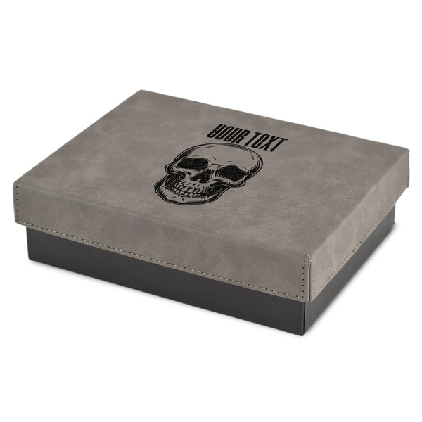 Custom Skulls Small Gift Box w/ Engraved Leather Lid (Personalized)