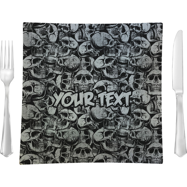 Custom Skulls 9.5" Glass Square Lunch / Dinner Plate- Single or Set of 4 (Personalized)
