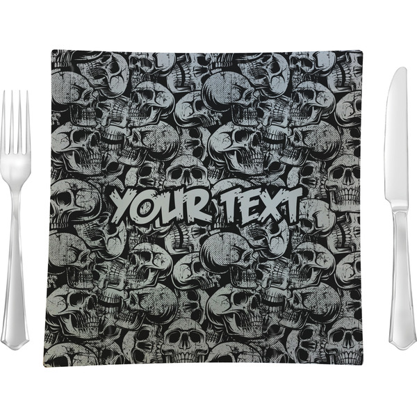 Custom Skulls 9.5" Glass Square Lunch / Dinner Plate- Single or Set of 4 (Personalized)