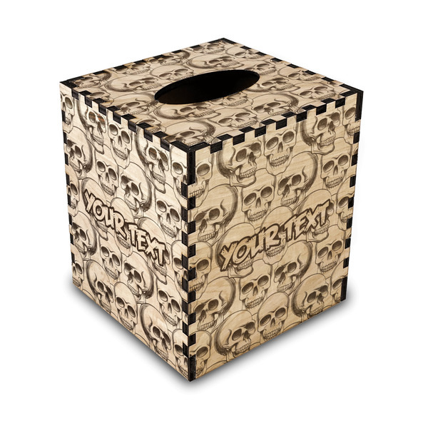 Custom Skulls Wood Tissue Box Cover - Square (Personalized)
